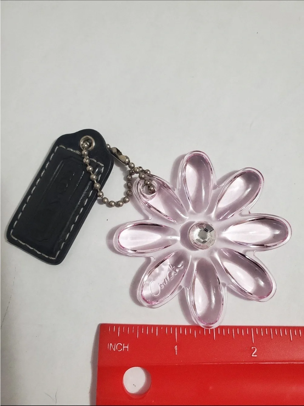Coach Pink Acrylic Flower Keychain with Leather Tag